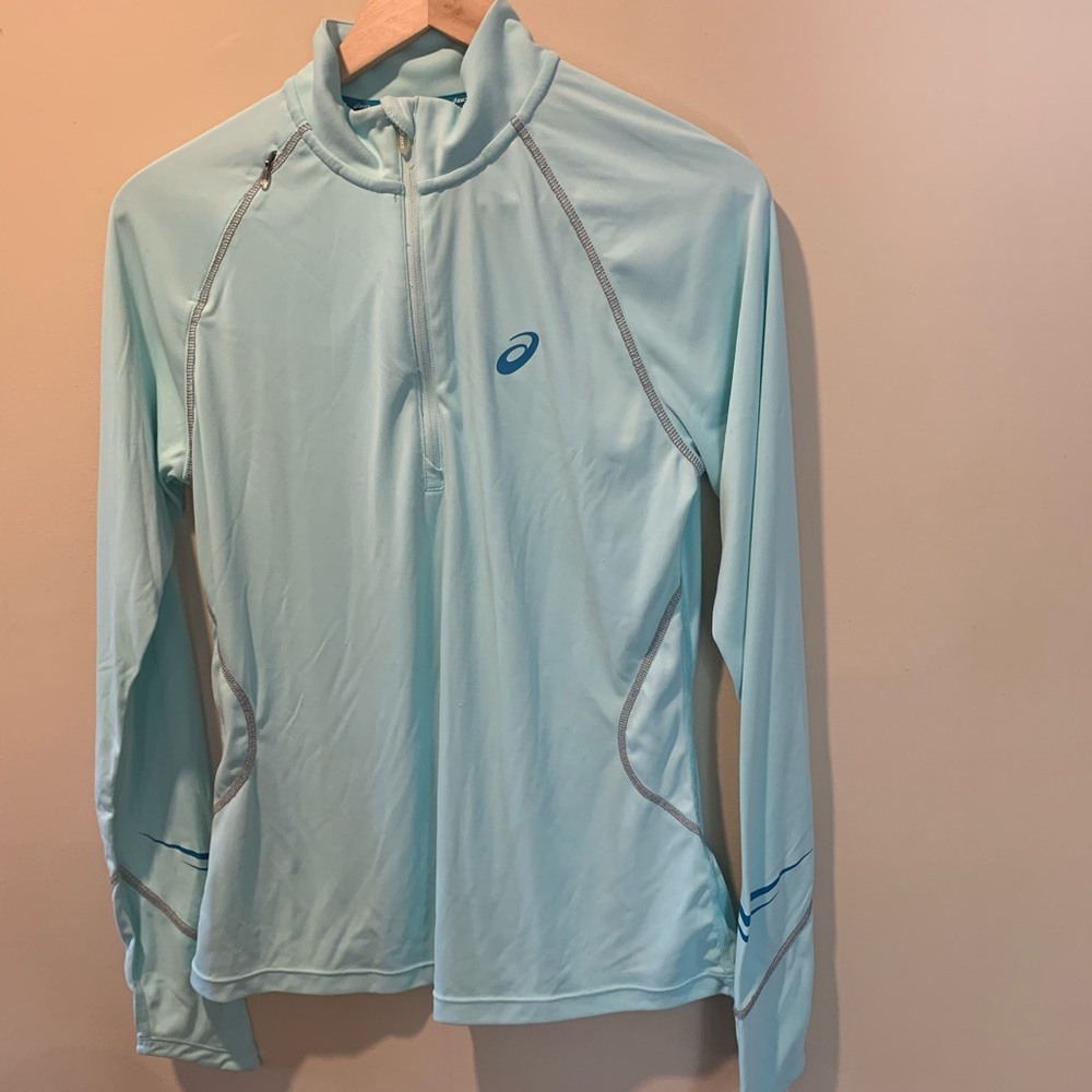 ASICS mock neck zipper front running top w/ thumb holes